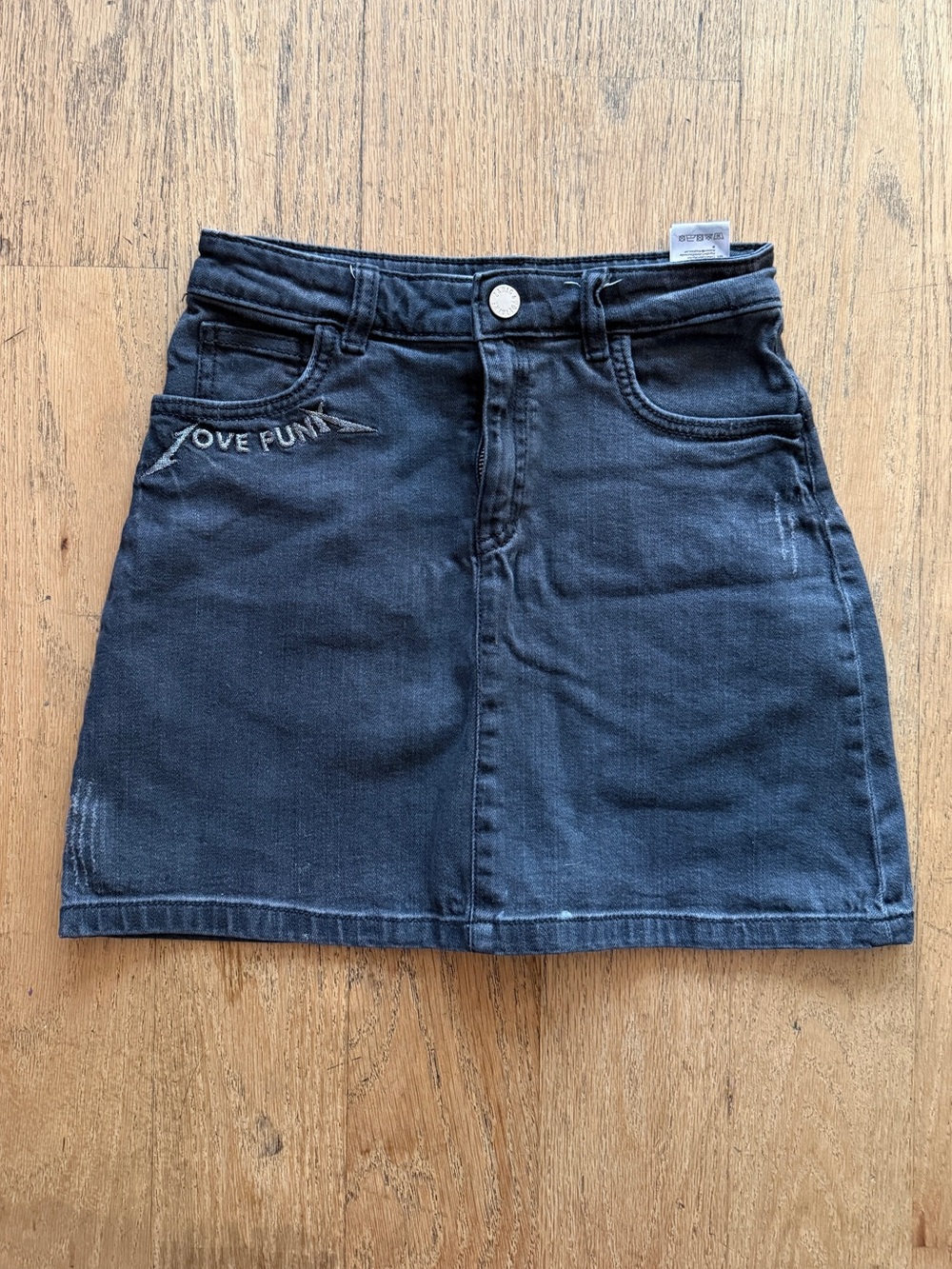 Zadig & Voltaire Black Denim A-Line Skirt with 'Love Punk' Accent